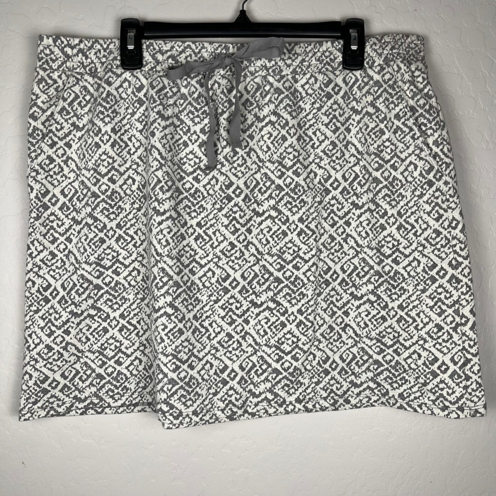 NWT LOFT Skort Gray White Diamond Print Elastic Waist Casual‎ Skirt XL